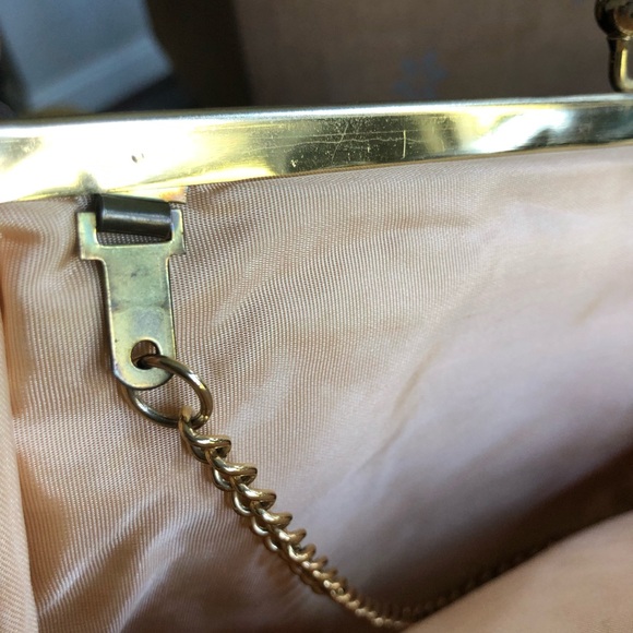 Vintage Matching Glittery Champagne Clutch and Gloves